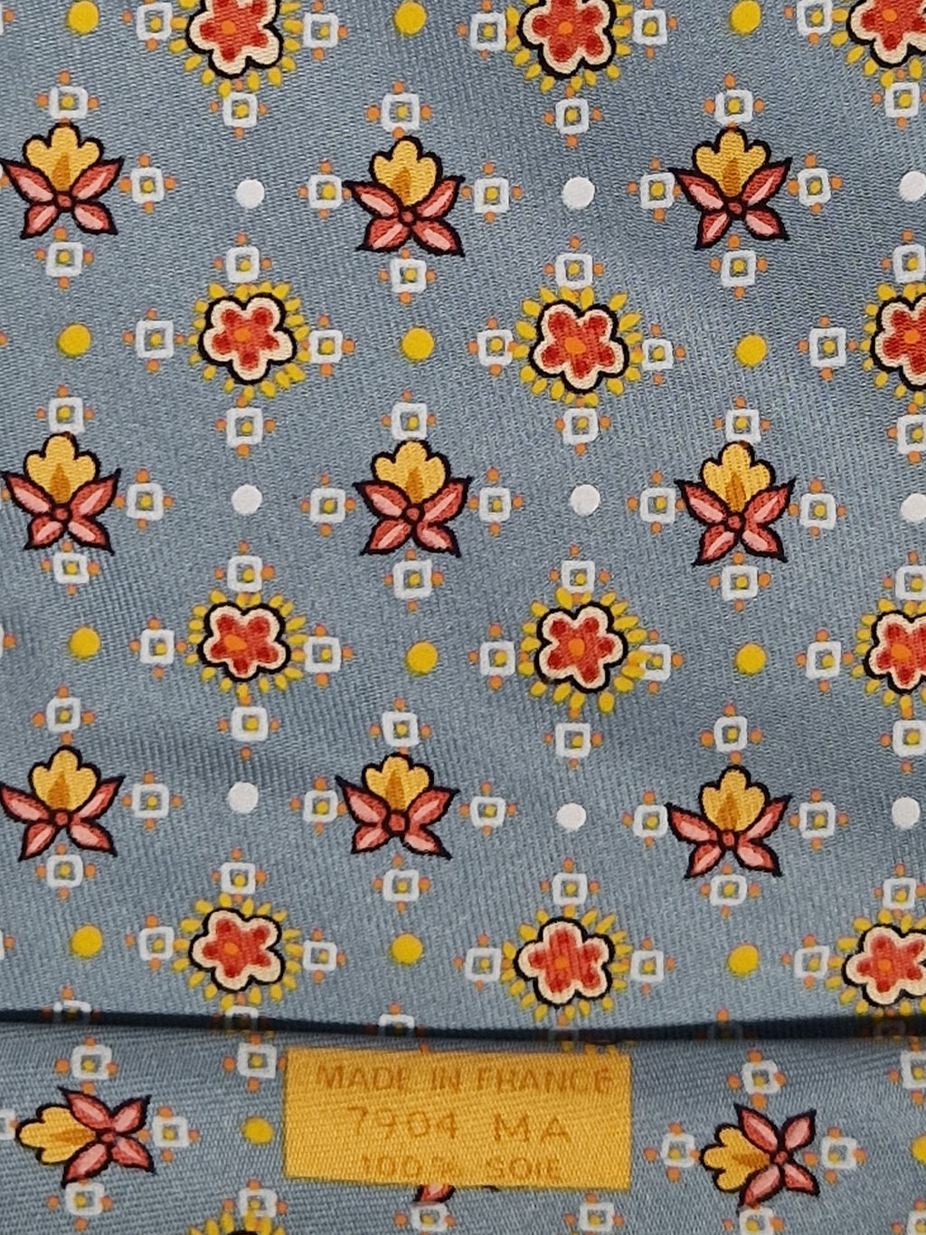 Hermés silk tie light blue with flowers 7904 MA