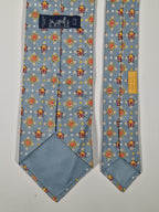Hermés silk tie light blue with flowers 7904 MA