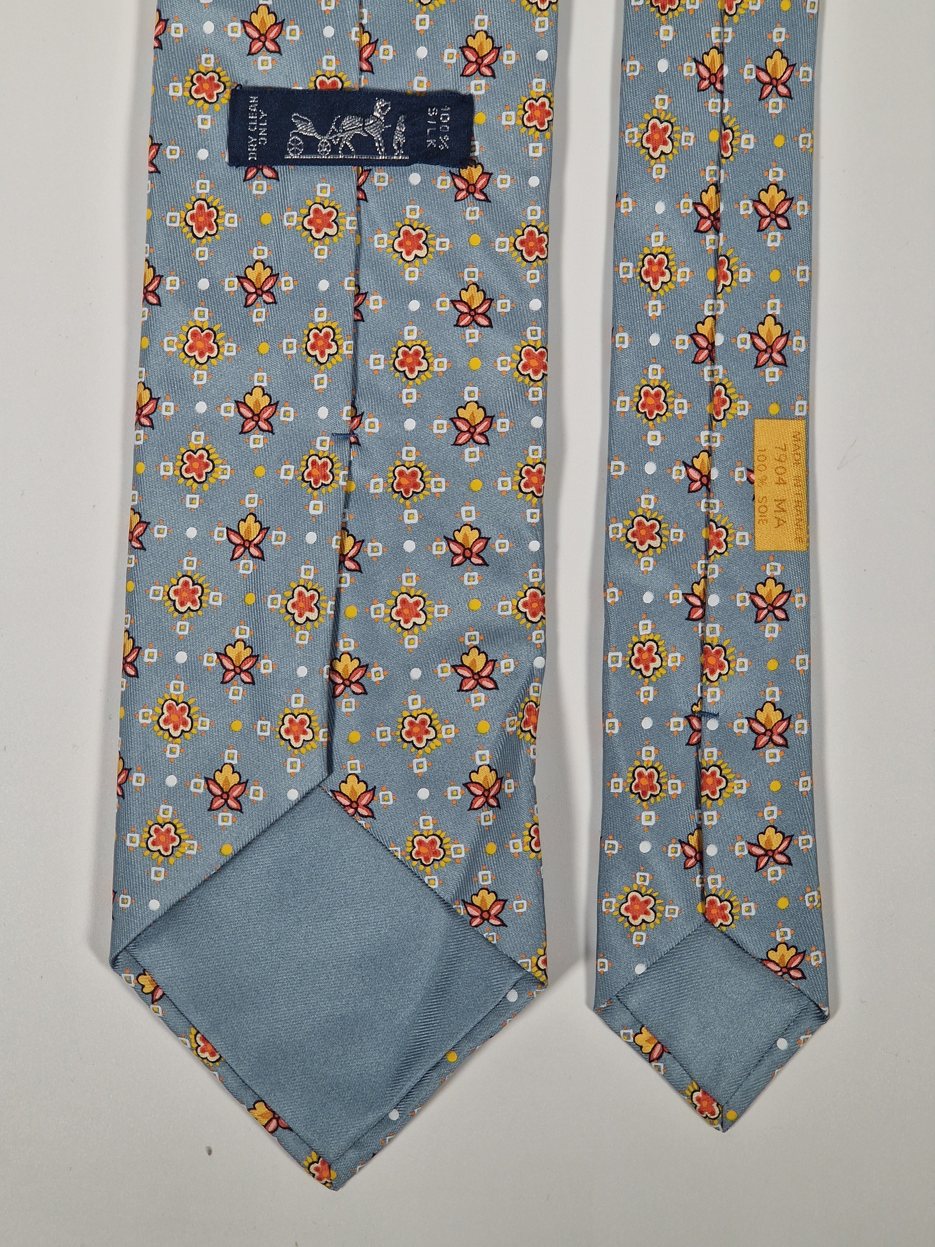 Hermés silk tie light blue with flowers 7904 MA