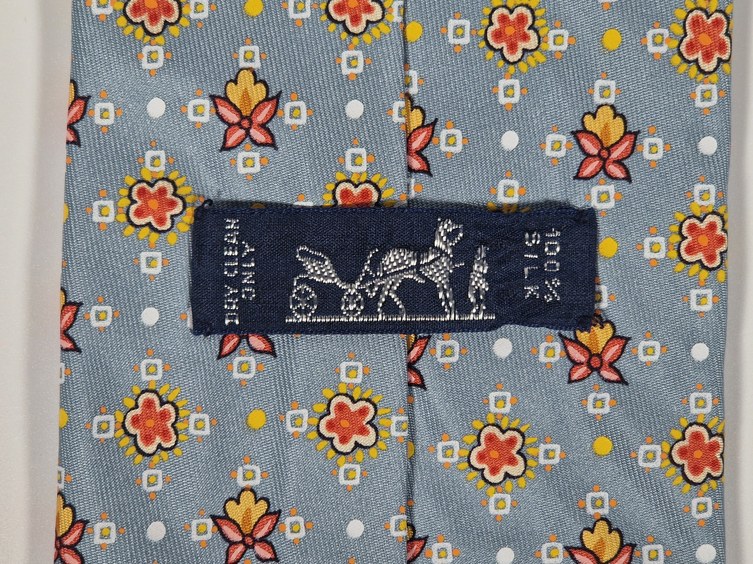 Hermés silk tie light blue with flowers 7904 MA