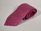 Hermés silk tie cerise equestrian pattern 605813 IA