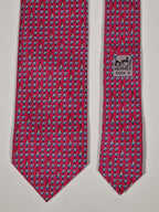 Hermés silk tie cerise equestrian pattern 605813 IA