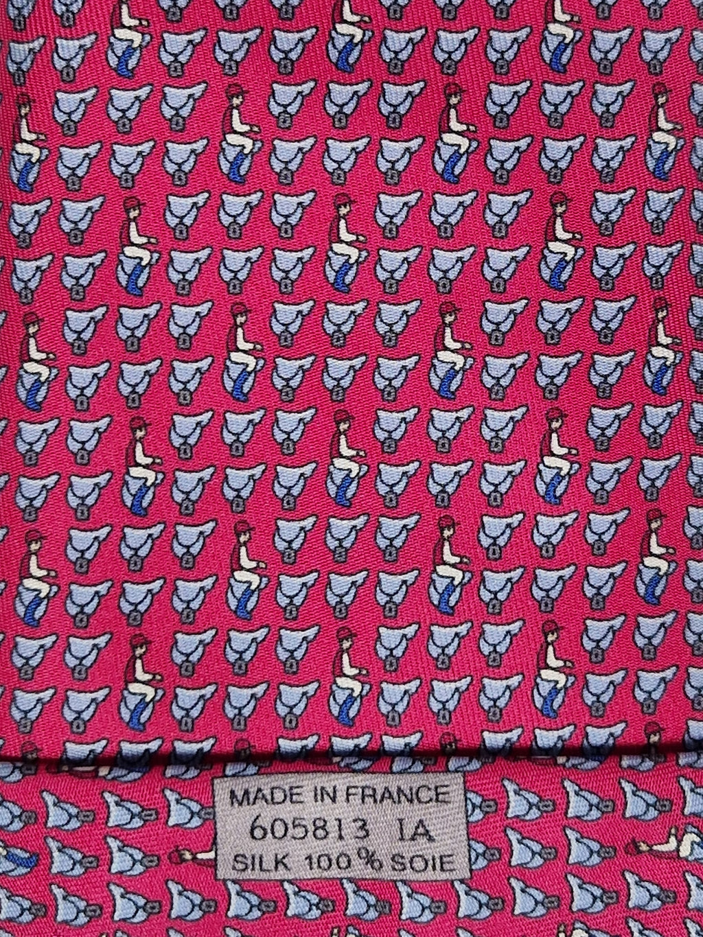 Hermés silk tie cerise equestrian pattern 605813 IA
