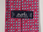 Hermés silk tie cerise equestrian pattern 605813 IA