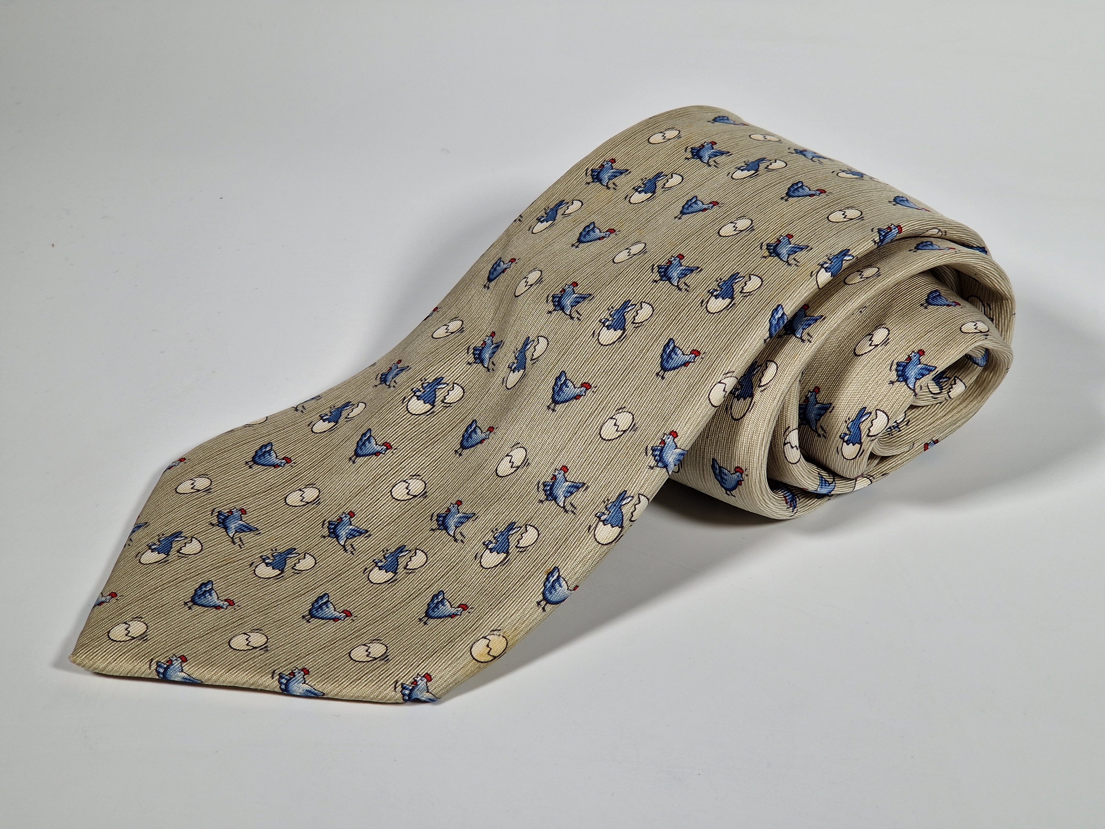 Hermès 7890 MA Tie with eastern bunnies and chickens.