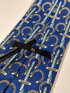 Hermés wide vintage silk tie blue horseshoe 517 IA