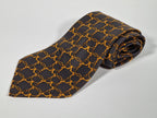Hermés wide vintage silk tie black and yellow equestrian 585 SA