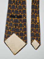 Hermés wide vintage silk tie black and yellow equestrian 585 SA