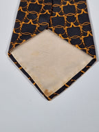 Hermés wide vintage silk tie black and yellow equestrian 585 SA