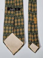 Hermés wide vintage silk tie rope and pulley green and yellow 618 TA
