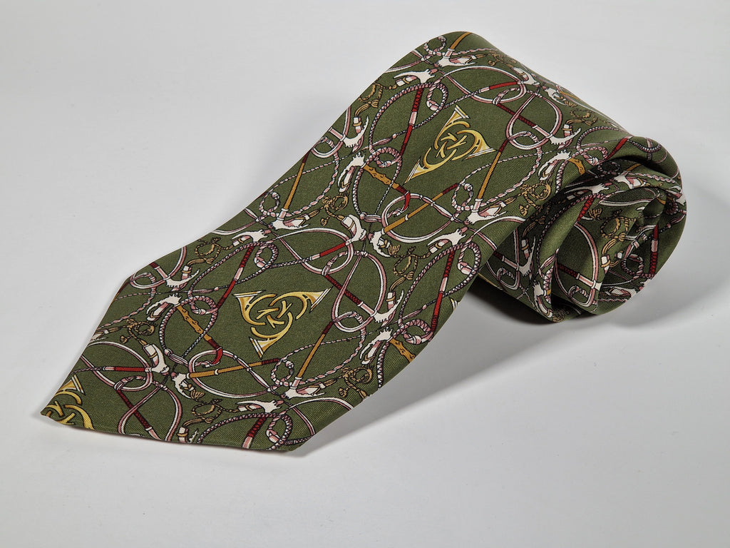 Hermés wide vintage silk tie green 596 SA