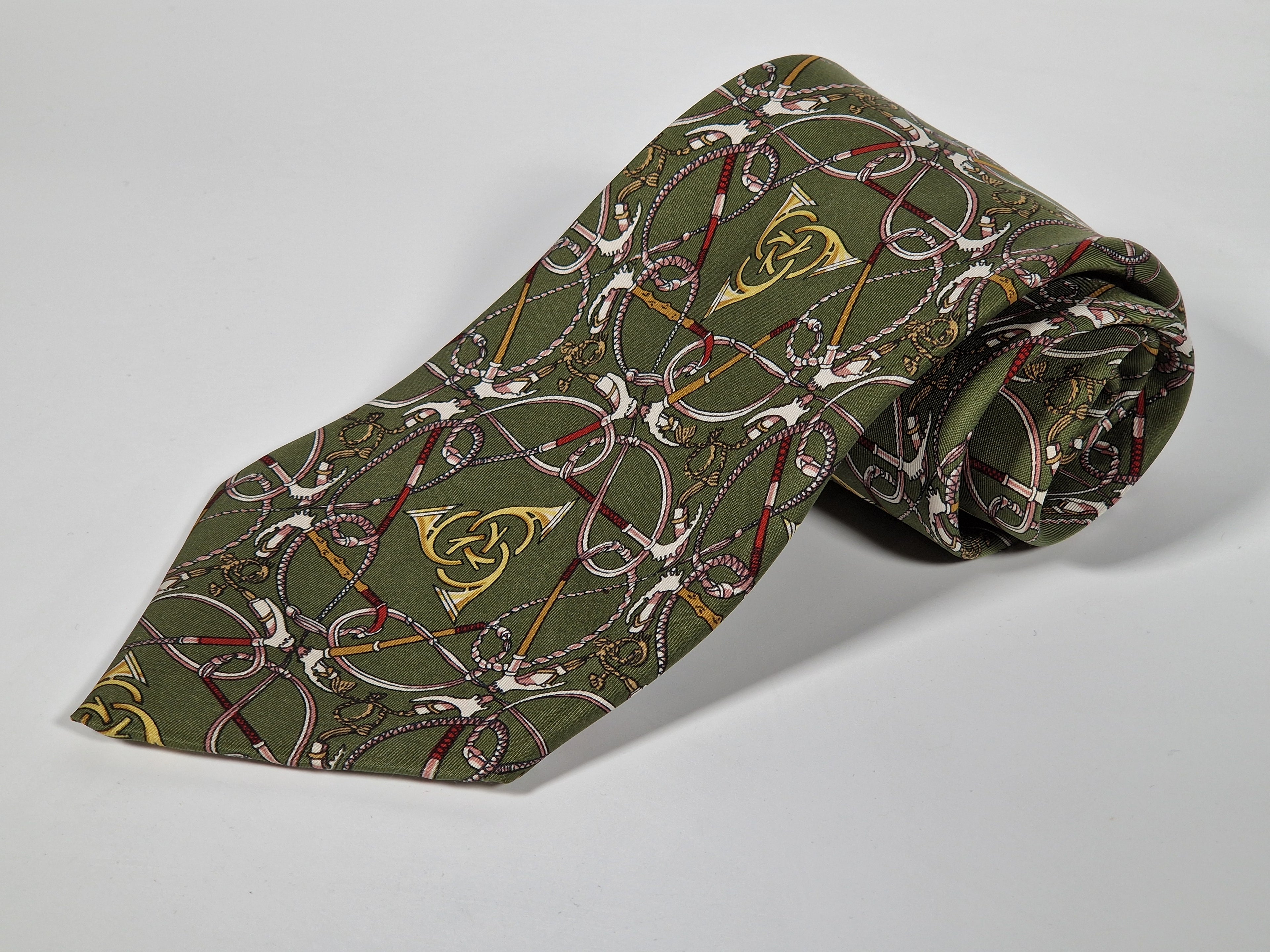 Hermés wide vintage silk tie green 596 SA