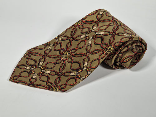 000496 Hermés wide vintage silk tie gren ropes 496 HA