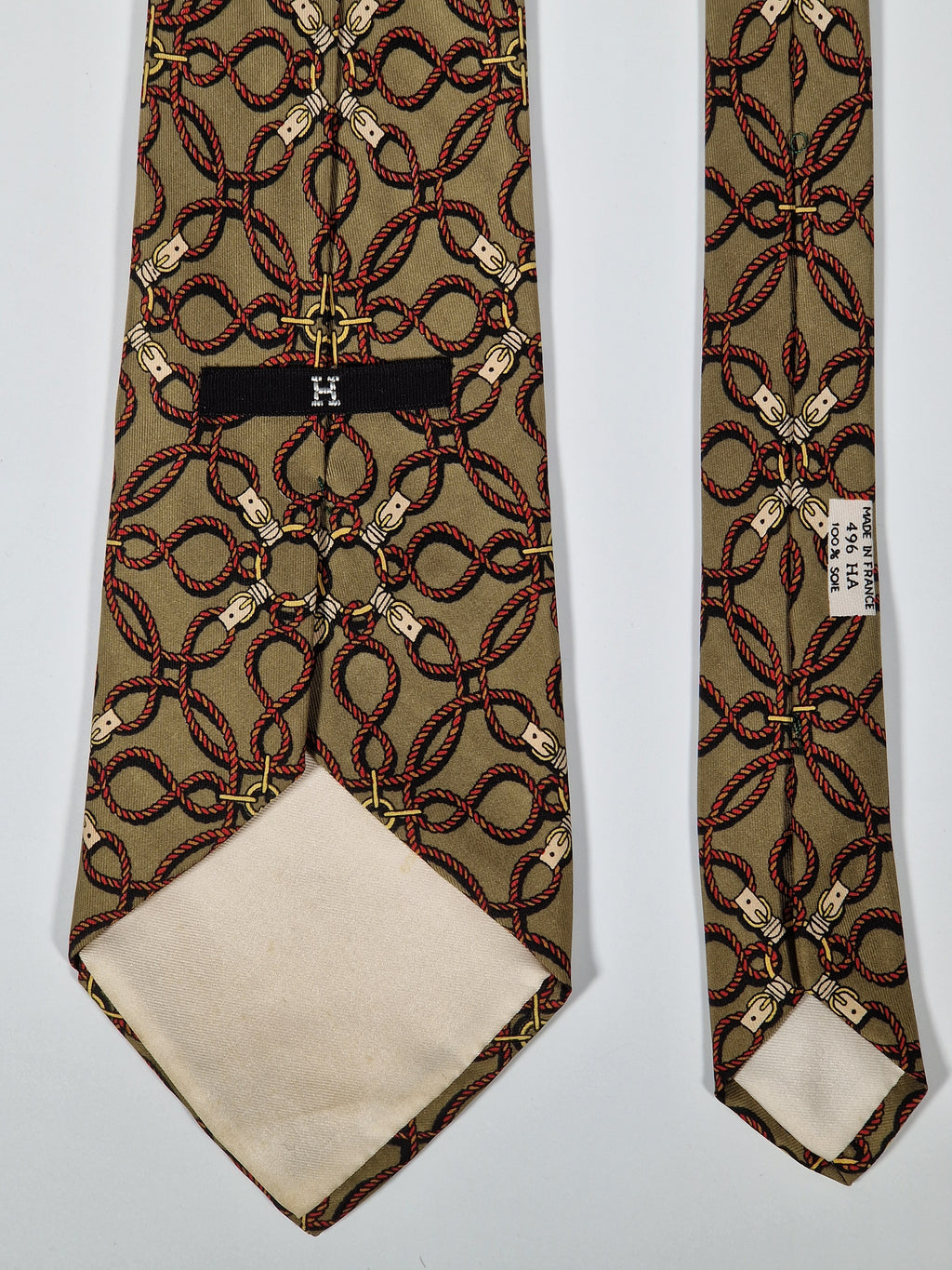 Hermés wide vintage silk tie gren ropes 496 HA