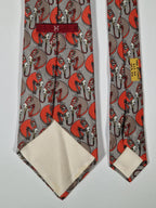 Hermés wide vintage silk tie grey and orange horse 613 SA