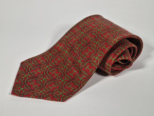 000550 Hermés wide vintage silk tie H pattern red 550 IA