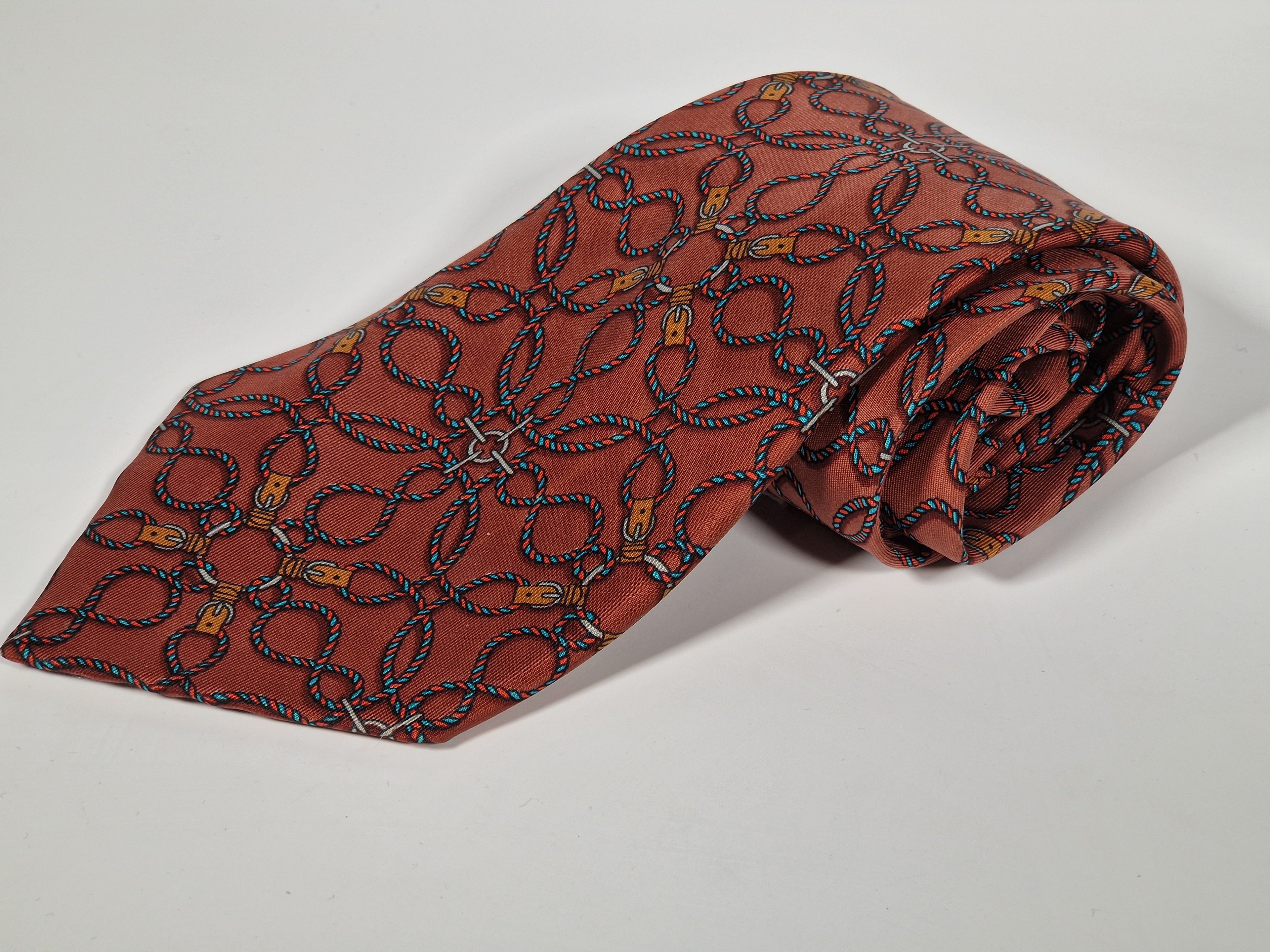 Hermés wide vintage silk tie red rope 496 HA