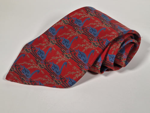 000503 Hermés wide vintage silk tie red and blue svan 503 IA