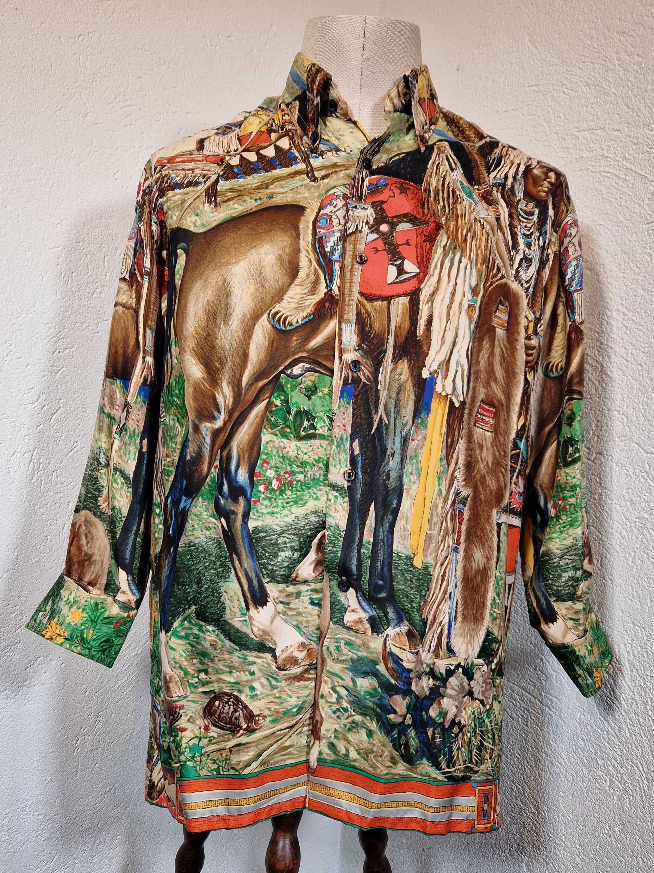 A rare Hermes shirt "Les Cheyennes" by Oliver Kermit