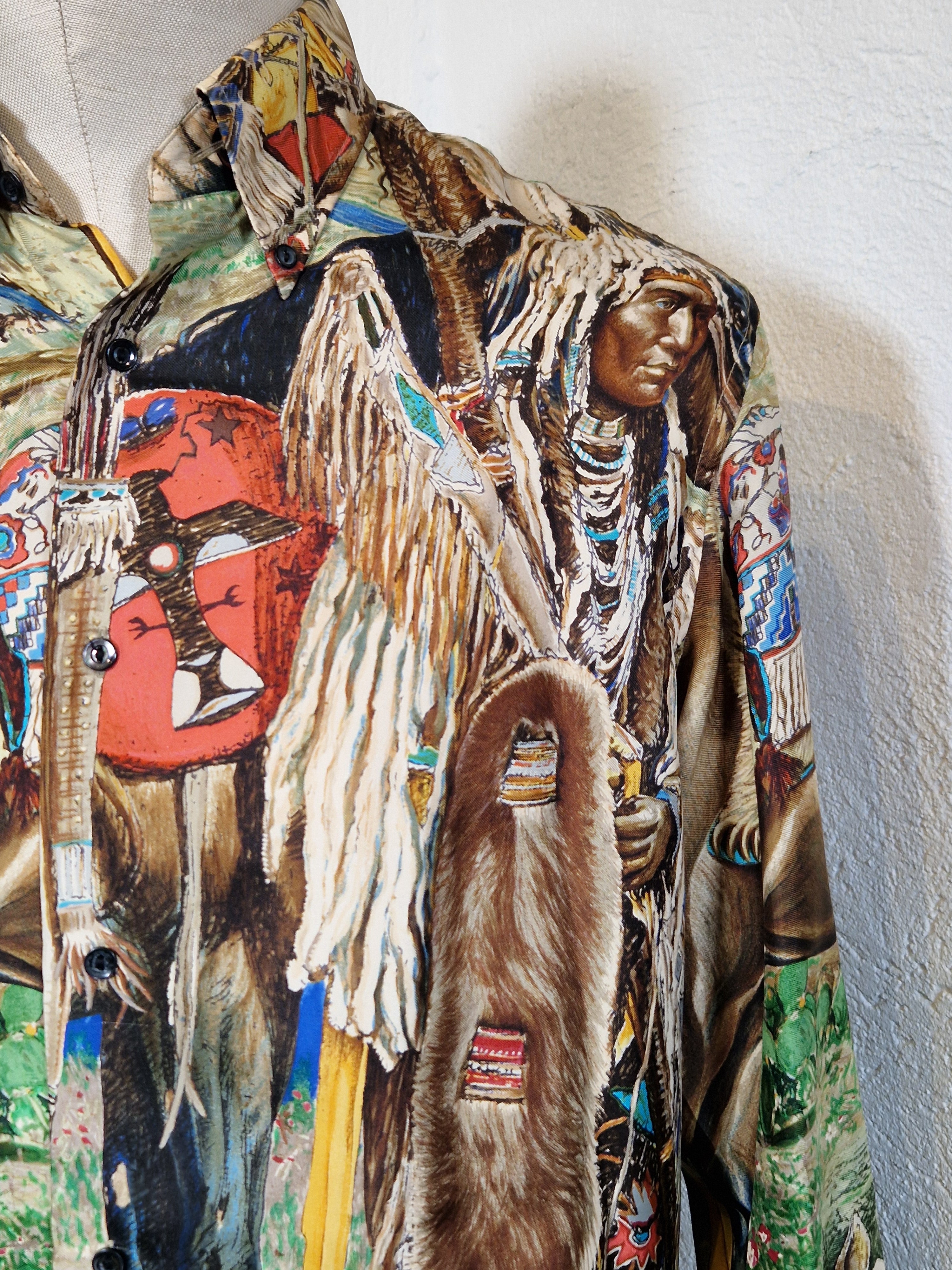 A rare Hermes shirt "Les Cheyennes" by Oliver Kermit