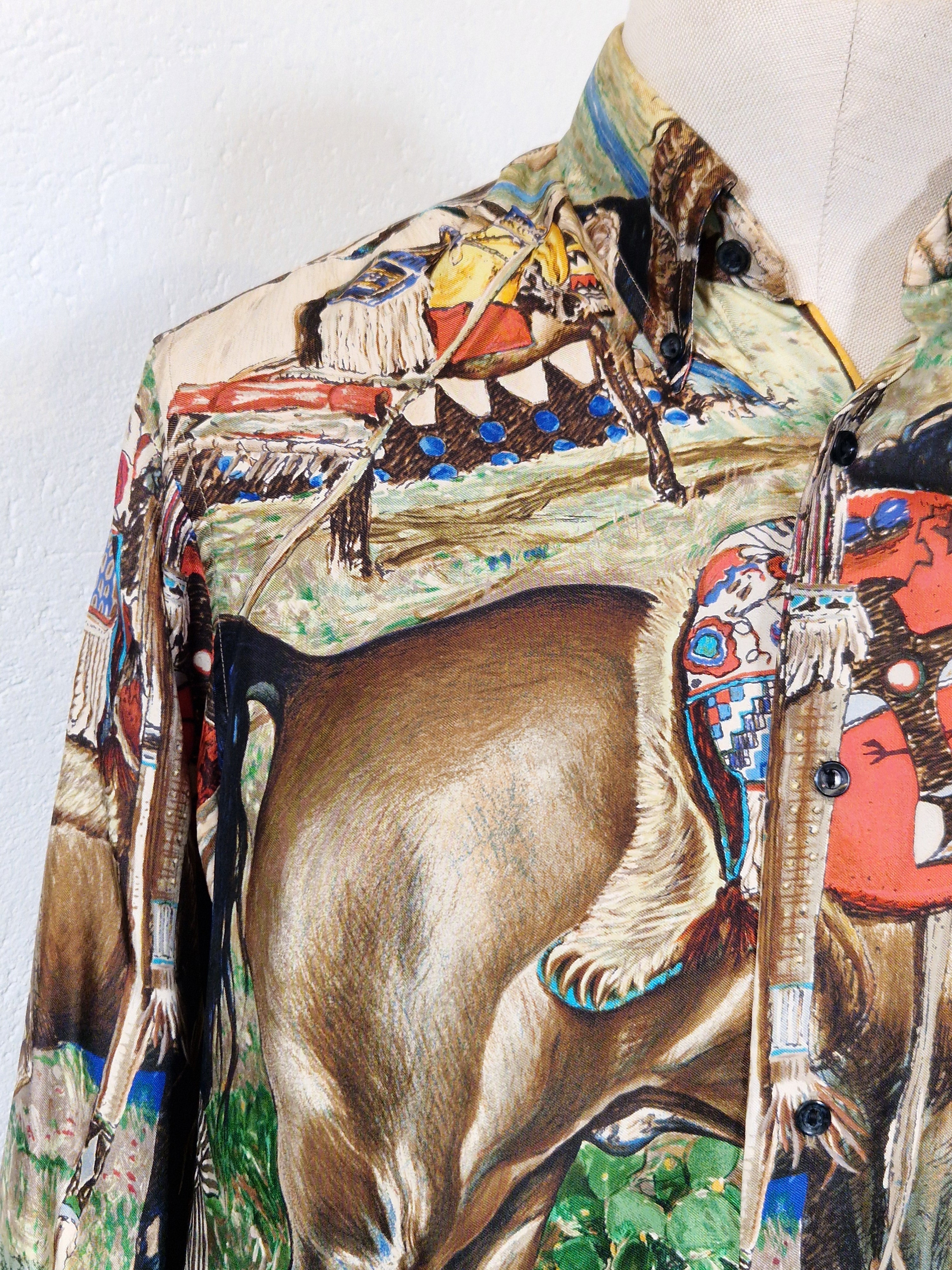 A rare Hermes shirt "Les Cheyennes" by Oliver Kermit