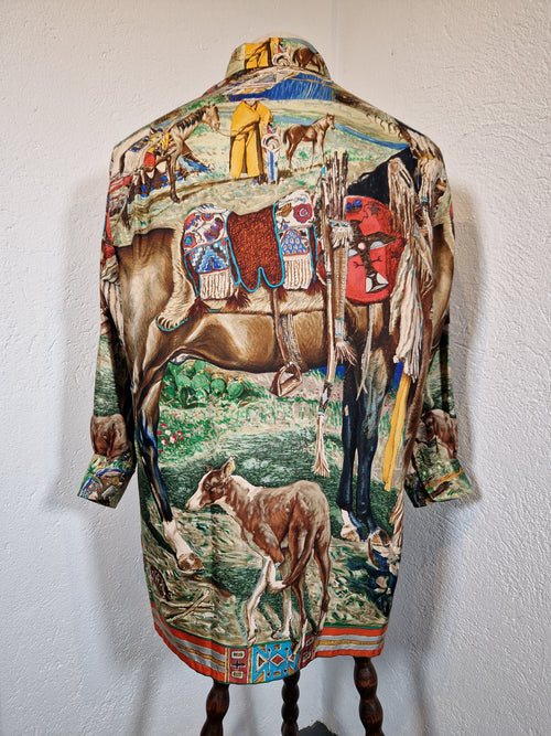 A rare Hermes shirt "Les Cheyennes" by Oliver Kermit