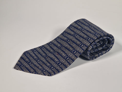 000331 Hermés wide vintage silk tie chain pattern blue 331 EA