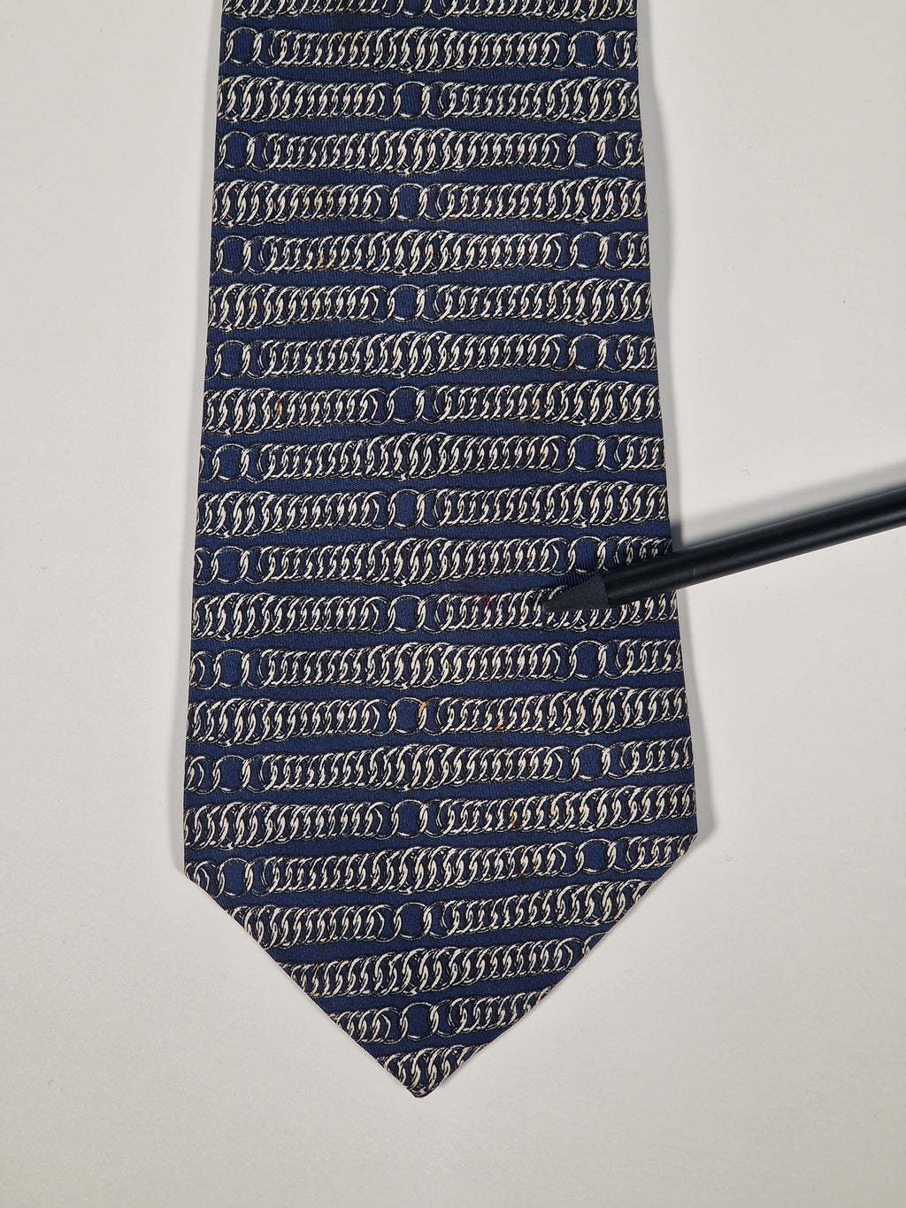 Hermés wide vintage silk tie chain pattern blue 331 EA