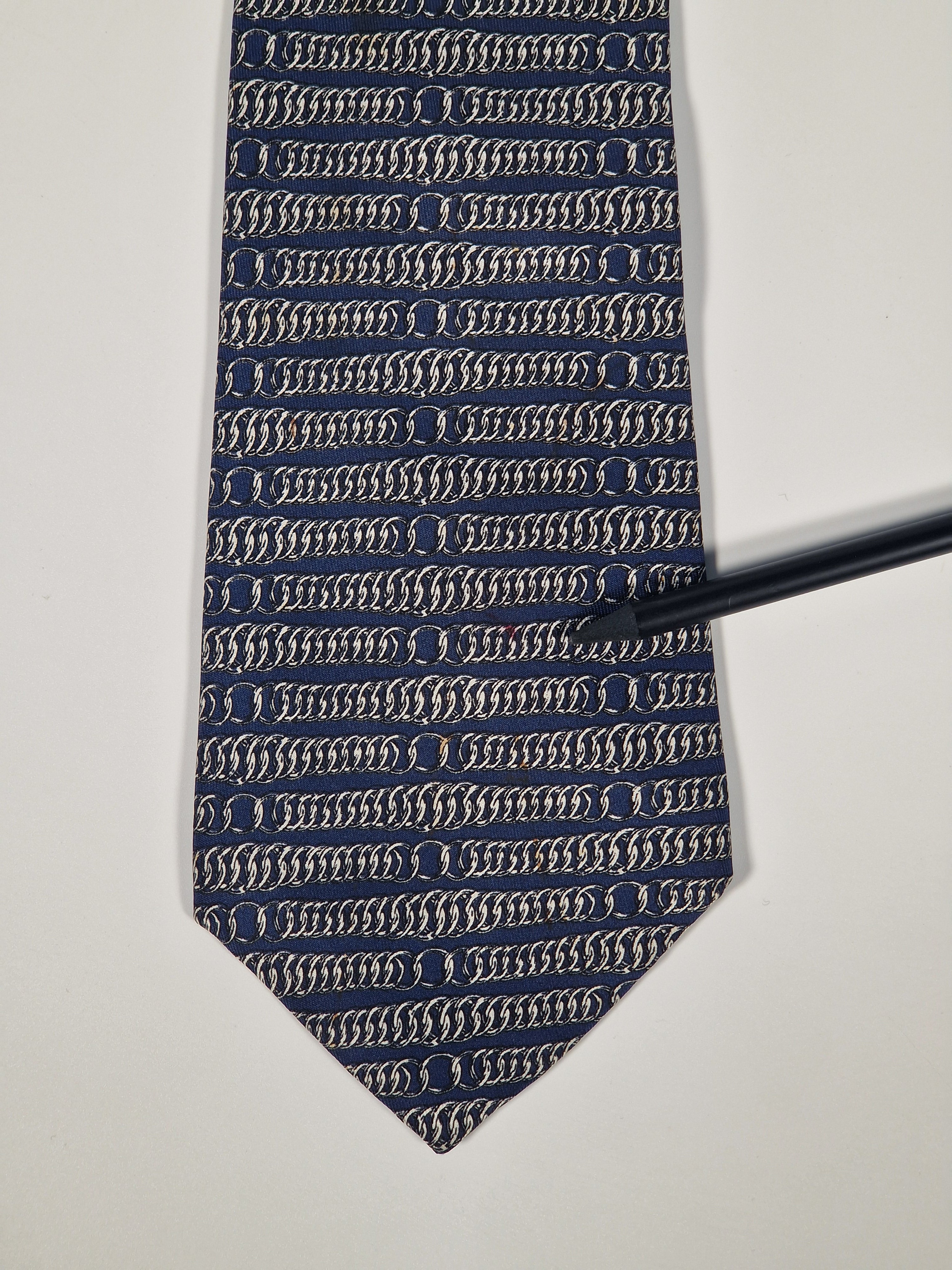 Hermés wide vintage silk tie chain pattern blue 331 EA
