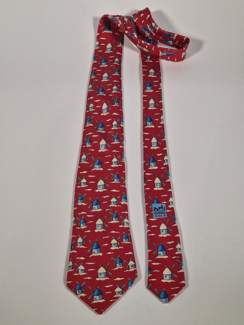Hermés silk tie red windmills 7489 IA
