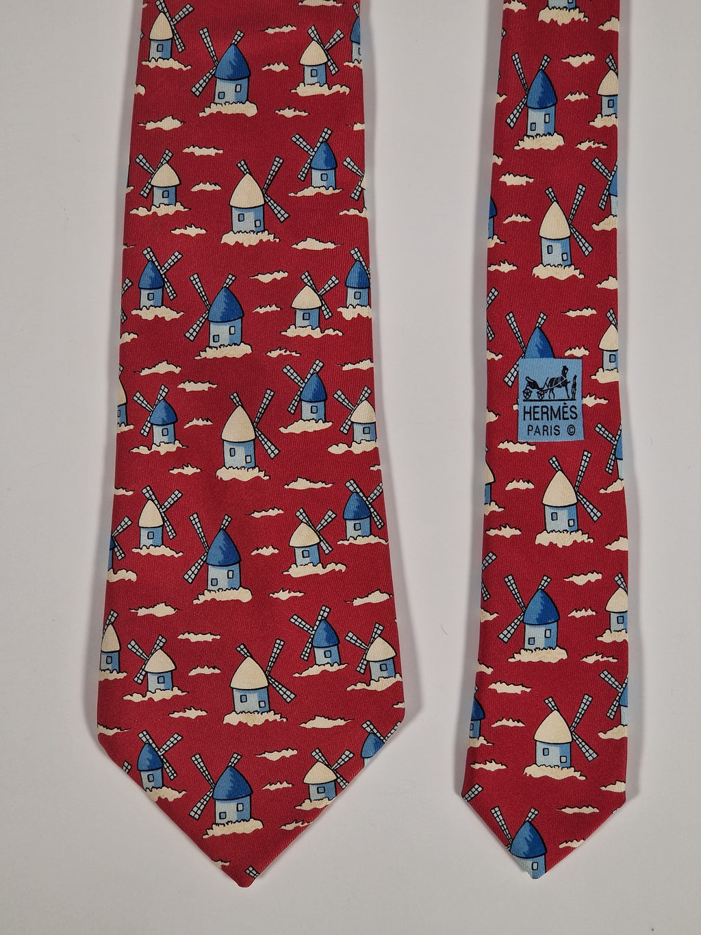 Hermés silk tie red windmills 7489 IA