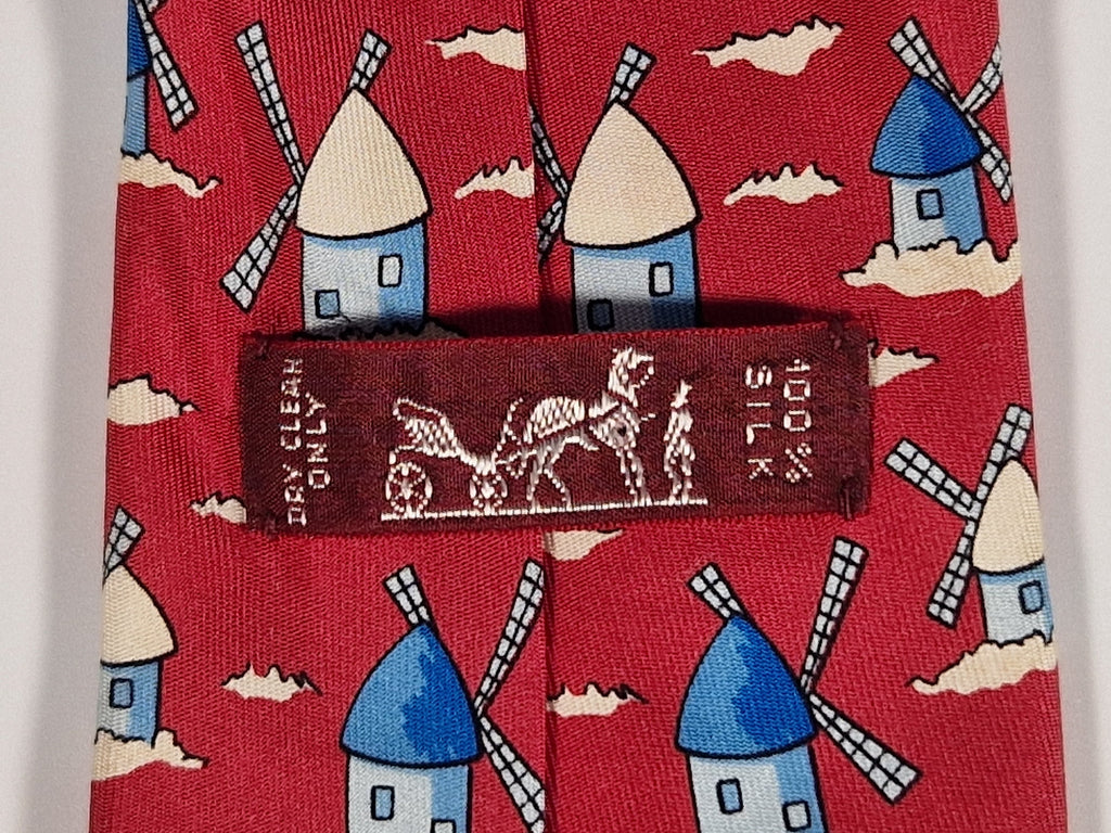 Hermés silk tie red windmills 7489 IA