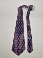 Hermés wide vintage silk tie geometric pattern blue 589 SA