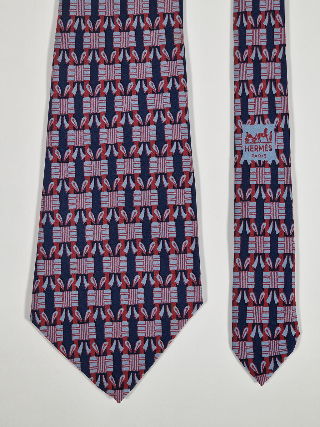 Hermés wide vintage silk tie geometric pattern blue 589 SA