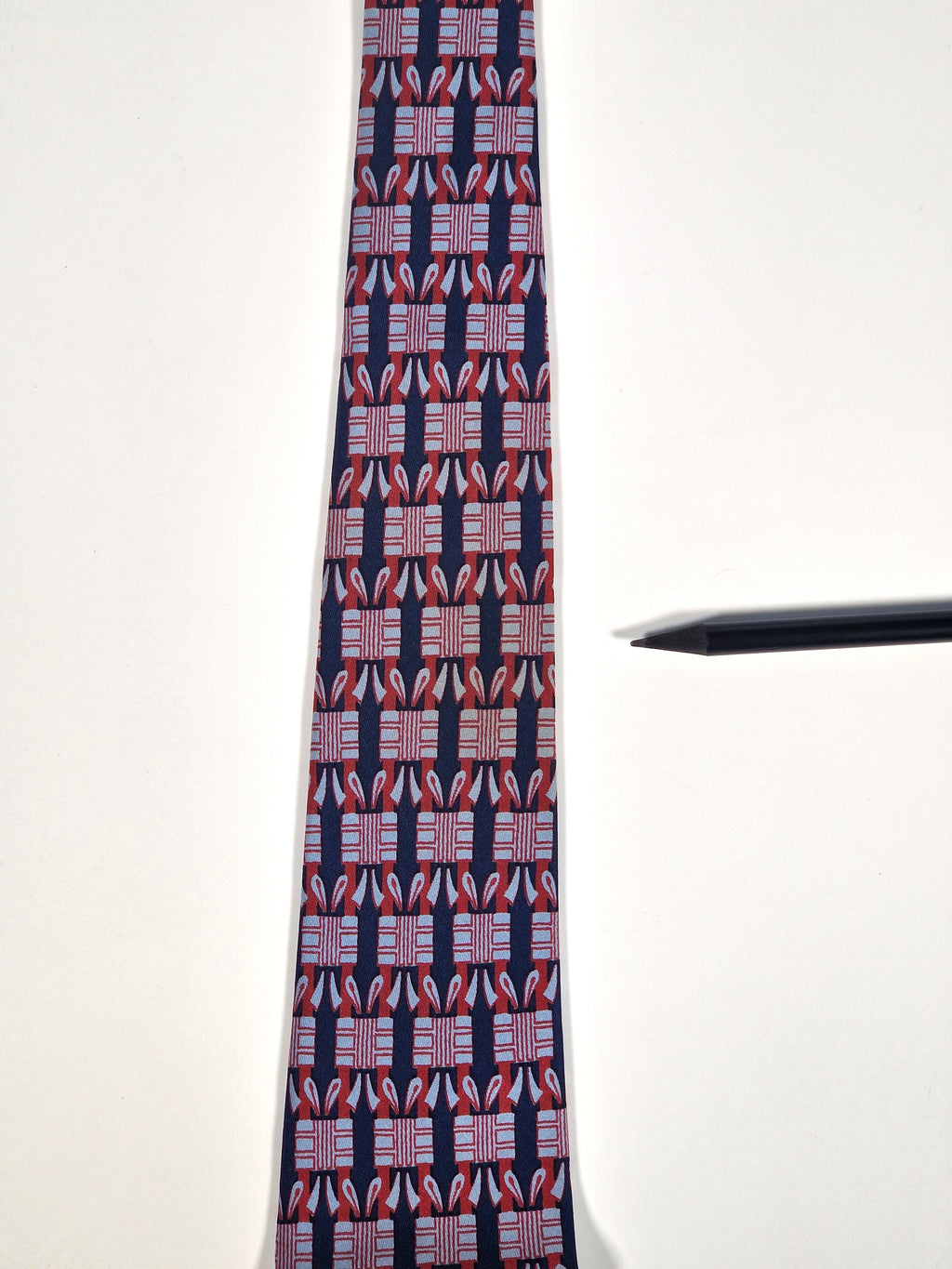 Hermés wide vintage silk tie geometric pattern blue 589 SA
