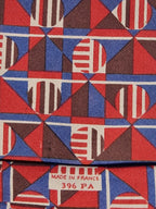 Hermés vintage silk tie geometric pattern blue and red 396 PA