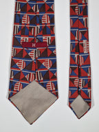 Hermés vintage silk tie geometric pattern blue and red 396 PA