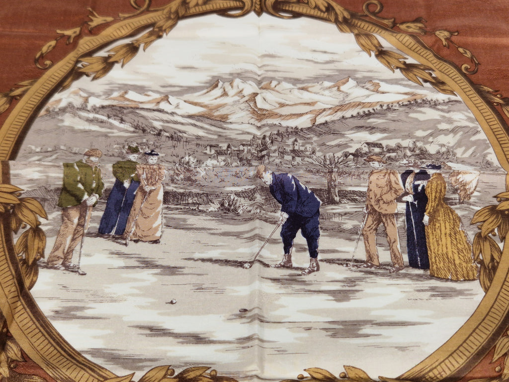 Vintage Burberrys cotton handkerchief.  "Golf in the old times"