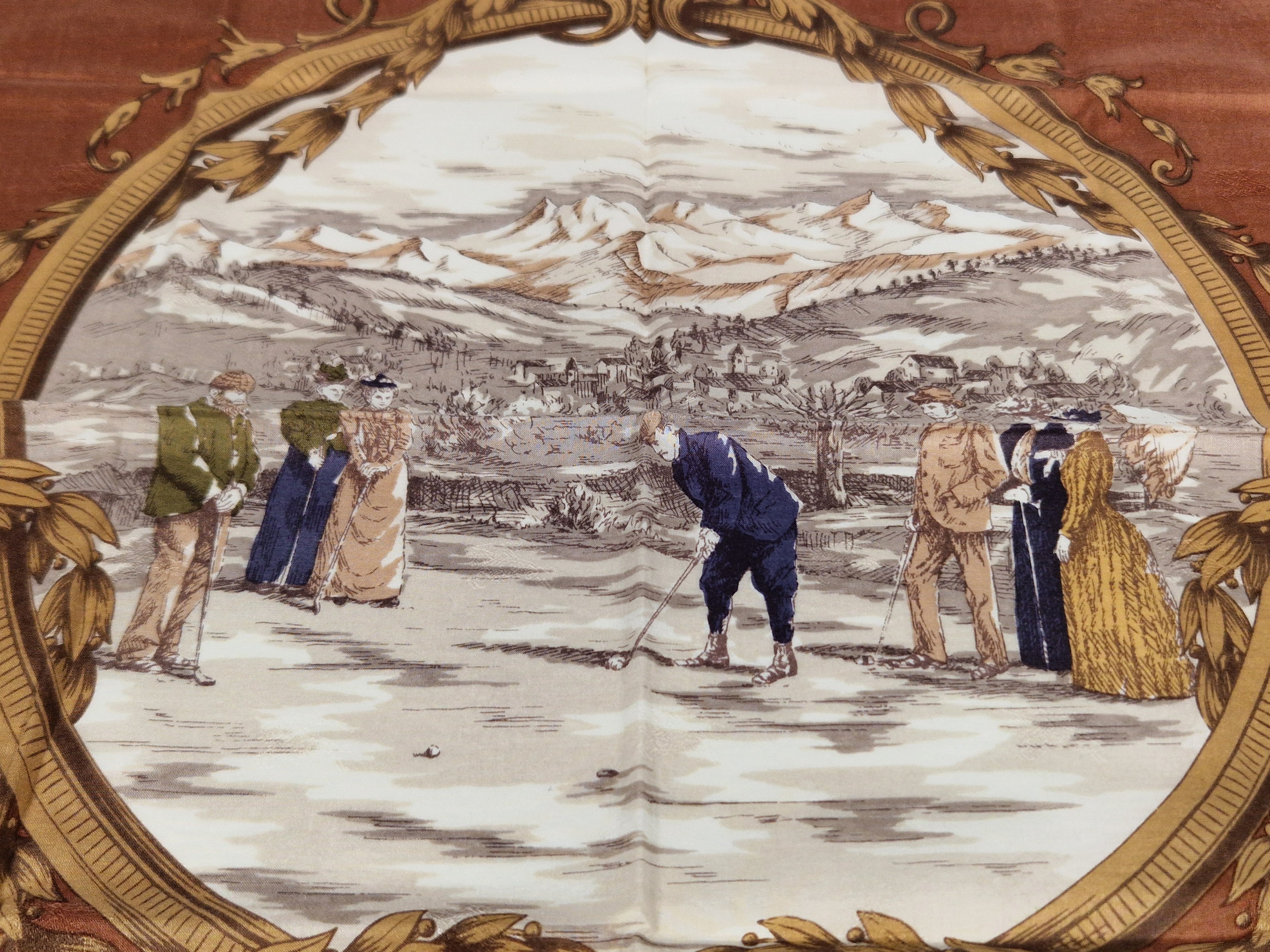 Vintage Burberrys cotton handkerchief.  "Golf in the old times"