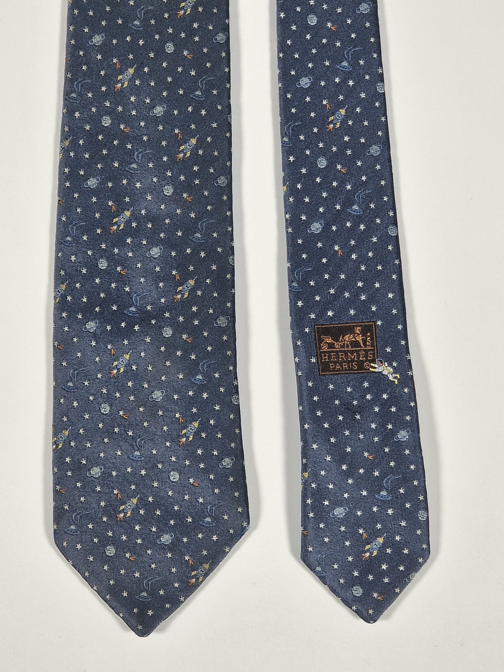 Hermés jaquard silk ties Spaceship, astronaut and ufo 336120 T