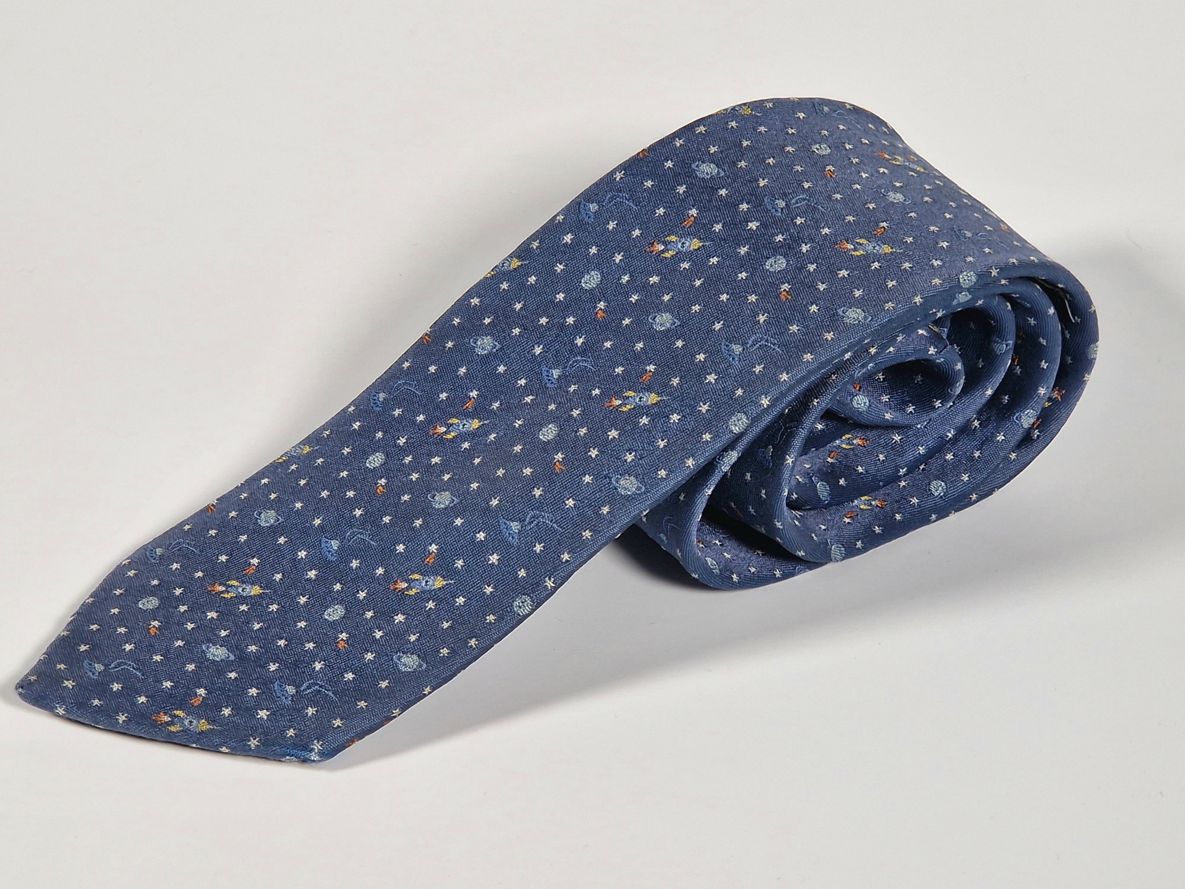 Hermés jaquard silk ties Spaceship, astronaut and ufo 336120 T