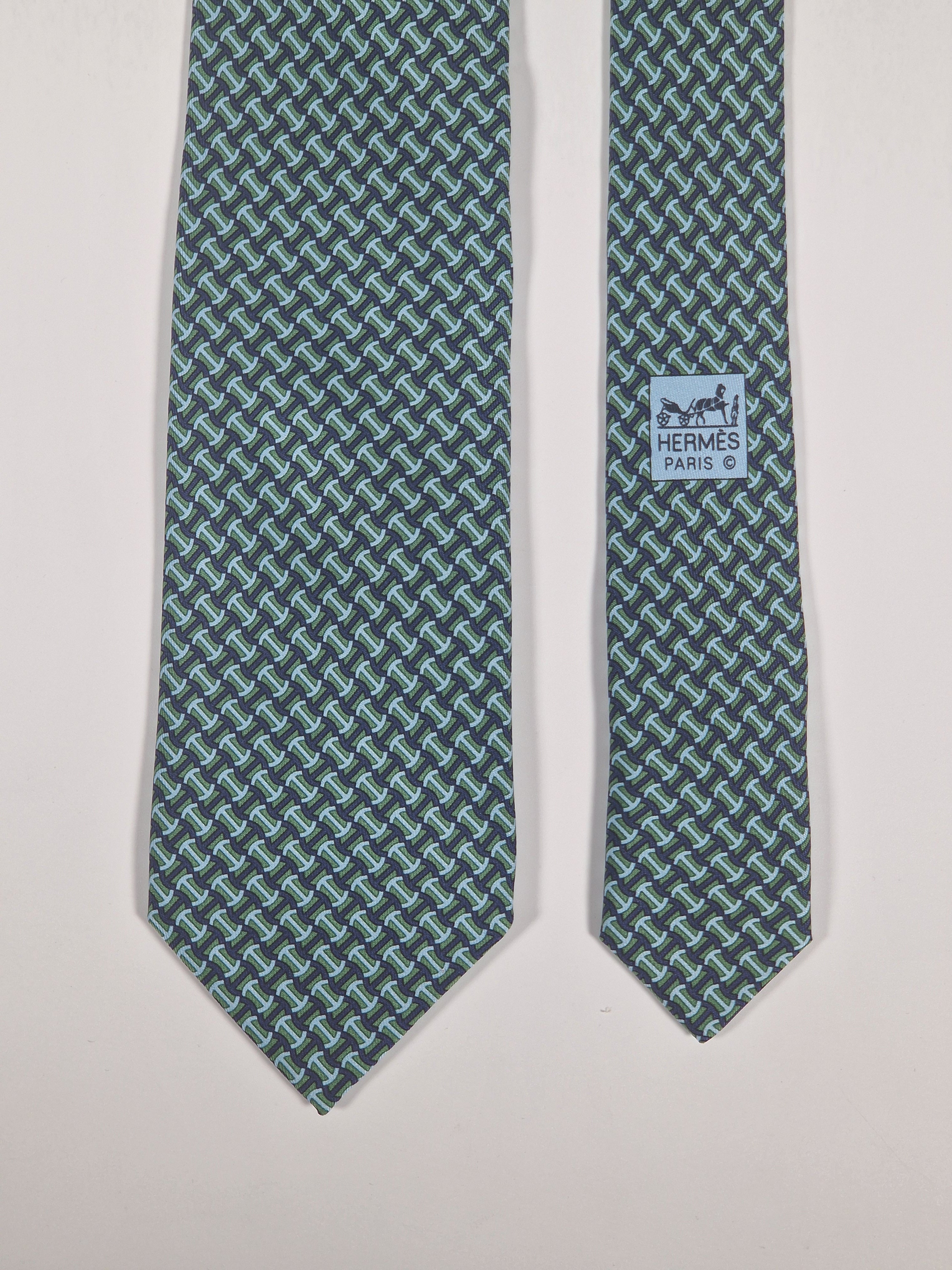 Hermès silk tie Green H pattern 605719 PA