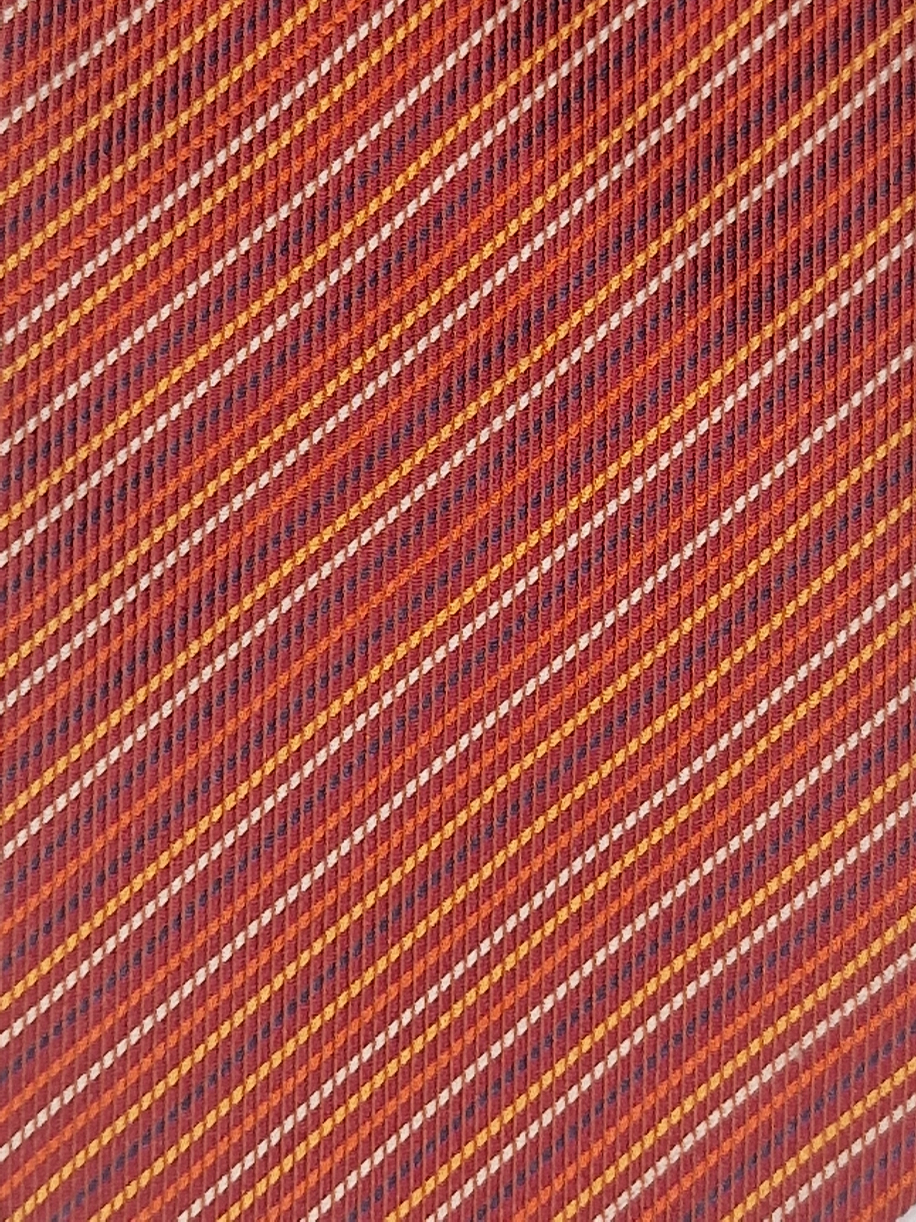 Vintage Hermès jaquard silk tie orange striped Hermès No Code tie red