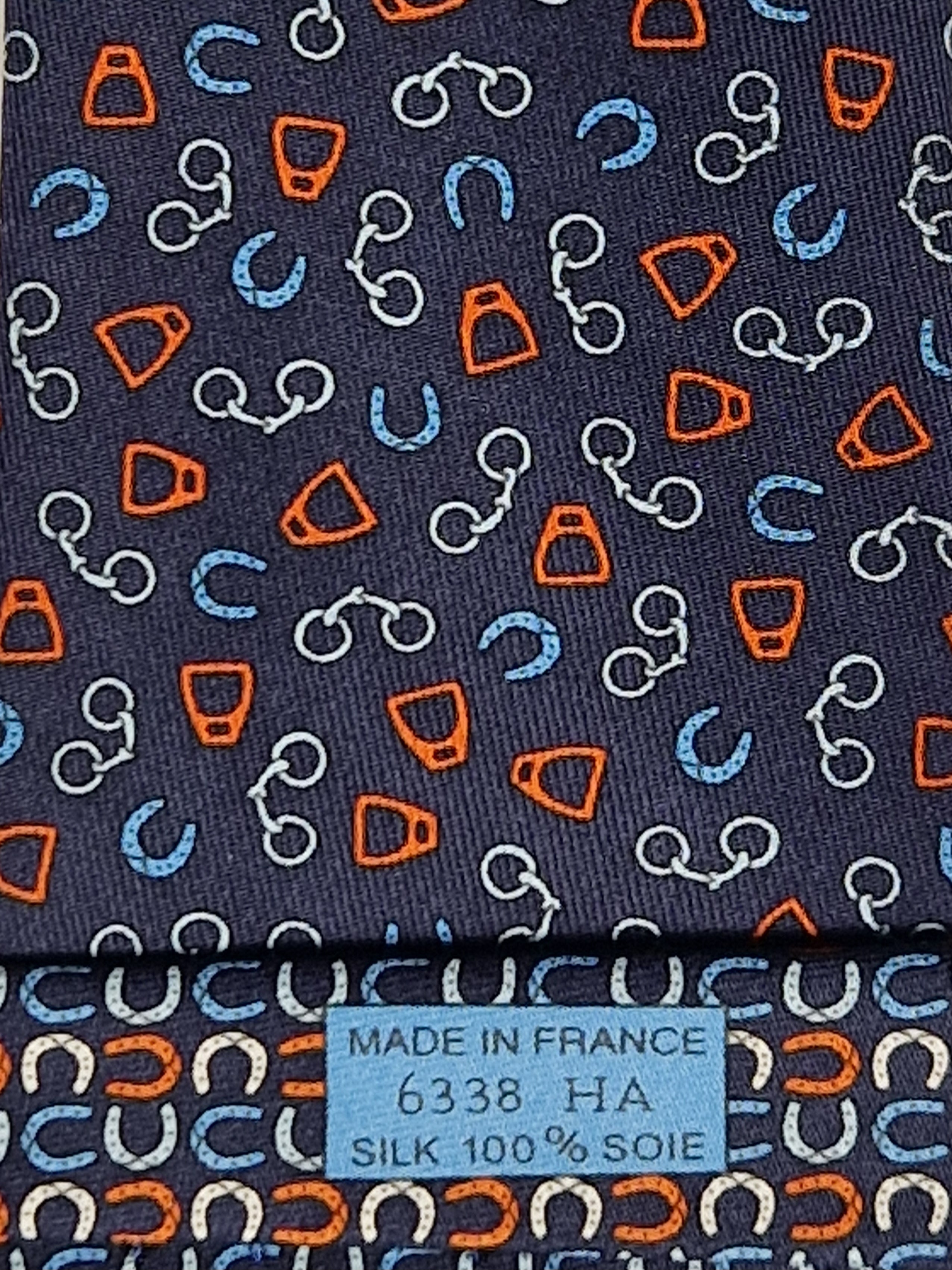 Hermès silk tie blue equestrian pattern Hermès 6338 HA tie blue