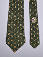 Hermès silk tie green whimsical rabbit and waves 7464 HA