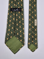 Hermès silk tie green whimsical rabbit and waves 7464 HA