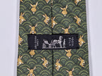 Hermès silk tie green whimsical rabbit and waves 7464 HA