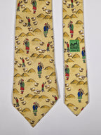 Hermès silk tie yellow scottish and sheep whimsical pattern 7549 SA