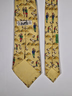 Hermès silk tie yellow scottish and sheep whimsical pattern 7549 SA