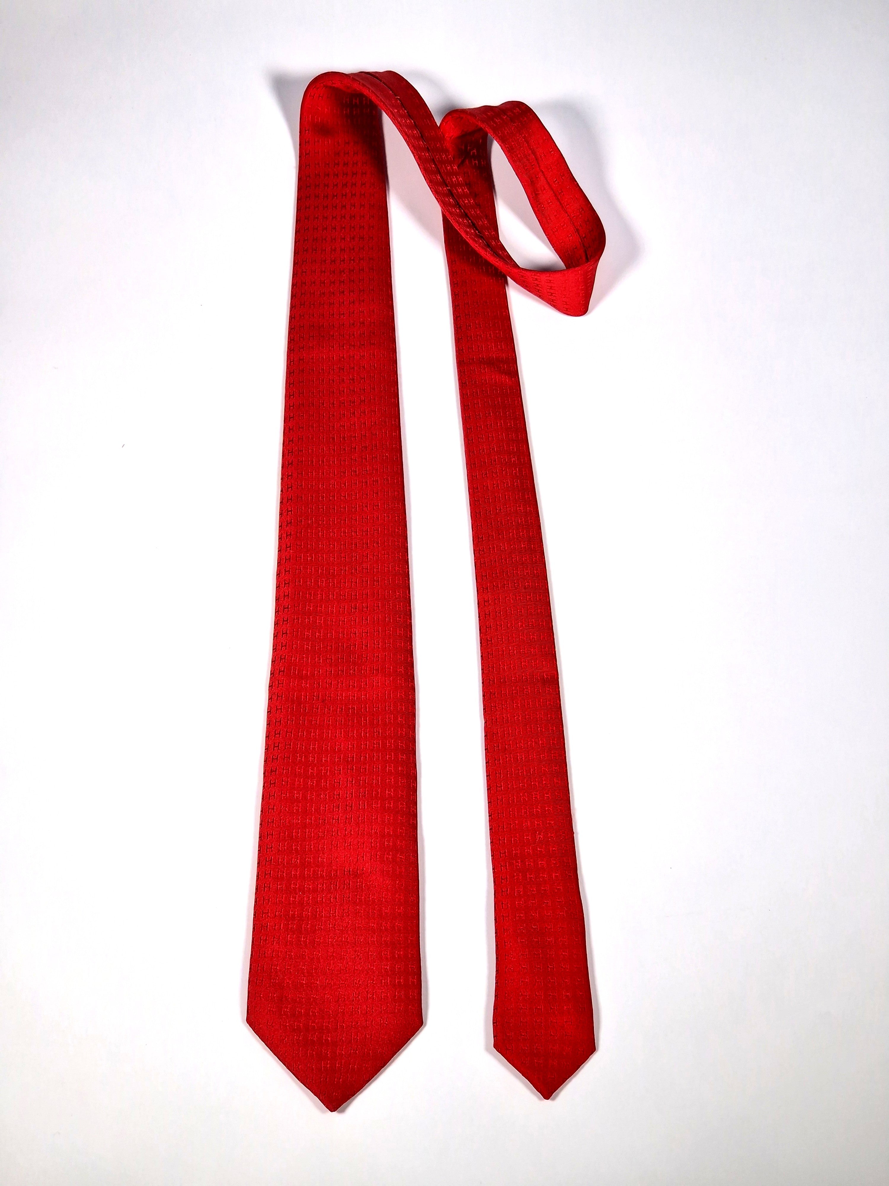 Hermès silk tie red jaquard Facconee Hermès No Code